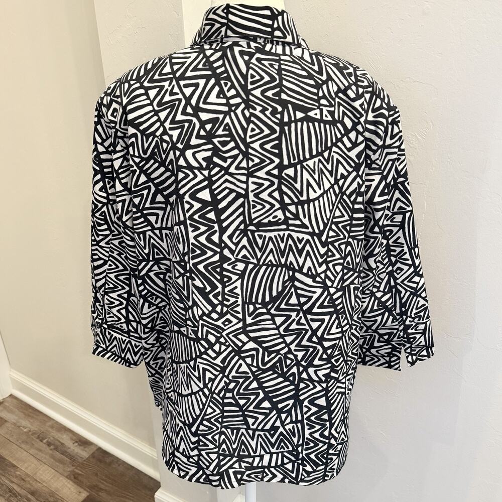 ALLISON DALEY Women's Petite 16P 3/4 Sleeve Button Up Black White Top (A0125) - Picture 5 of 6